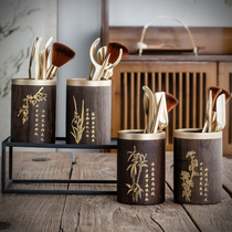 Tea Ceremony Six Gentlemen Plum Orchid Bamboo Chrysanthemum Solid Wood Ebony Pure Copper Retro Kung Fu Tea Set Accessories Tea Knife Pen Holder Tea Clip