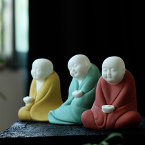 Dechina white porcelain little monk tea pet ornaments Zen Yuanbao small monk cute little Buddha home tea table decoration