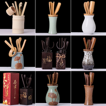 Tea ceremony six gentlemen set tea accessories home Ebony chicken wing wood bamboo tea tube six sets of tea art Zero