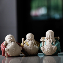 Creative ceramic tea pet ornaments color sand Fu Lu Shou Samsung news boutique tea ceremony spare parts tea table Zen decoration
