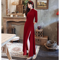 Toast bridal cheongsam 2022 new summer wine red wedding gown can normally be worn with long sleeves Back to the door