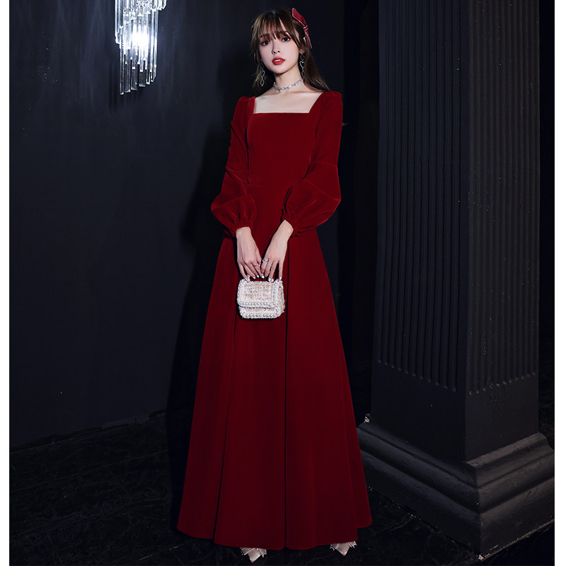Velvet toast to brides 2022 new wedding gowns can normally be worn with wine red long sleeves engagement senior to be thin