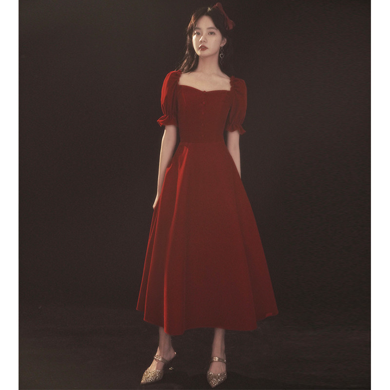Toast to the bride 2022 new wine red betrothed dress wedding gown dress The atmosphere is slim and normal to wear