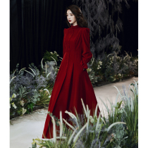 Toast Bride Wine Red 2021 New Winter Engagement Evening Dress Long Sleeve Usually Can Wear Back Door Velvet Women