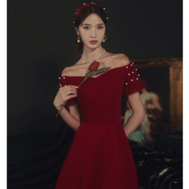 Straight Shoulder Toast Bridal 2022 New Temperament Wine Red Wedding Small Gown Dress Normally Can Wear Atmospheric Lady
