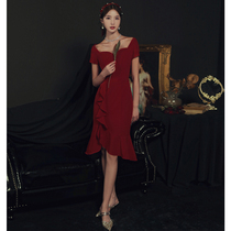 Fish Tails Toast Bridal Wine Red Color Wedding Evening Dress Engagement Normal Can Wear Small Subreddits Slim Woman