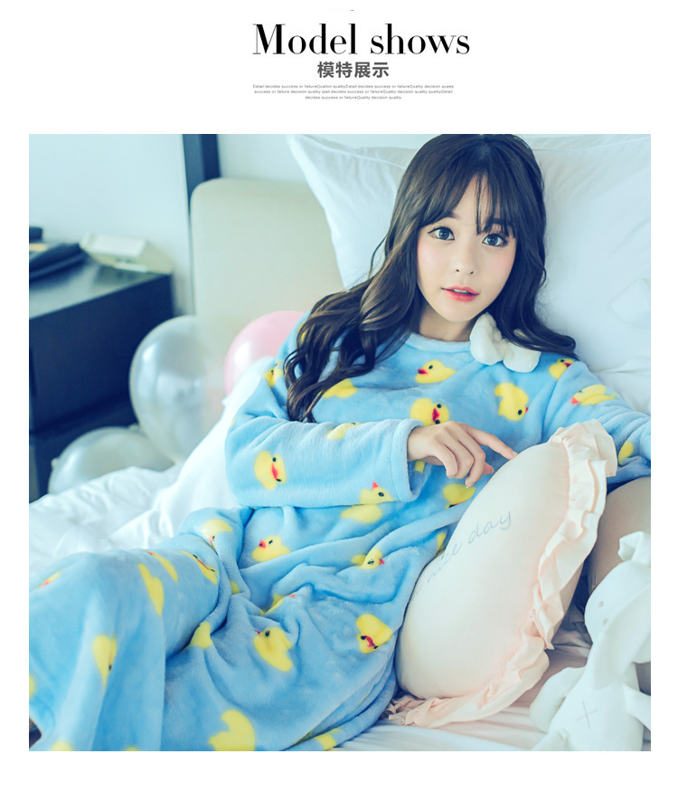 Mùa xuân và mùa thu mùa đông flannel váy ngủ phụ nữ cộng với lông cừu dài san hô XL mùa đông lỏng lẻo phụ nữ mang thai dễ thương đầm ngủ dễ thương