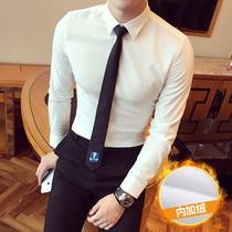 2021 Japanese base shirt plus velvet warm thick long sleeve Korean slim tide handsome hair stylist white shirt inch