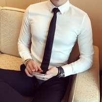 White mens long sleeve shirt slim Korean version of the trend casual mens shirt shirt clothing base Youth inch shirt