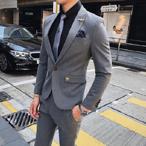 Fall mens suit suit Two sets of young Korean version Shuai Shuai Bodysuit Groom Wedding Gown Wedding Gown