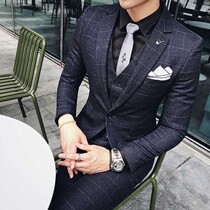 Autumn Winter New Western-style Suit Mens Three Sets Korean Version Sashimi Youth Business Casual Bridegroom Groom Wedding Gown