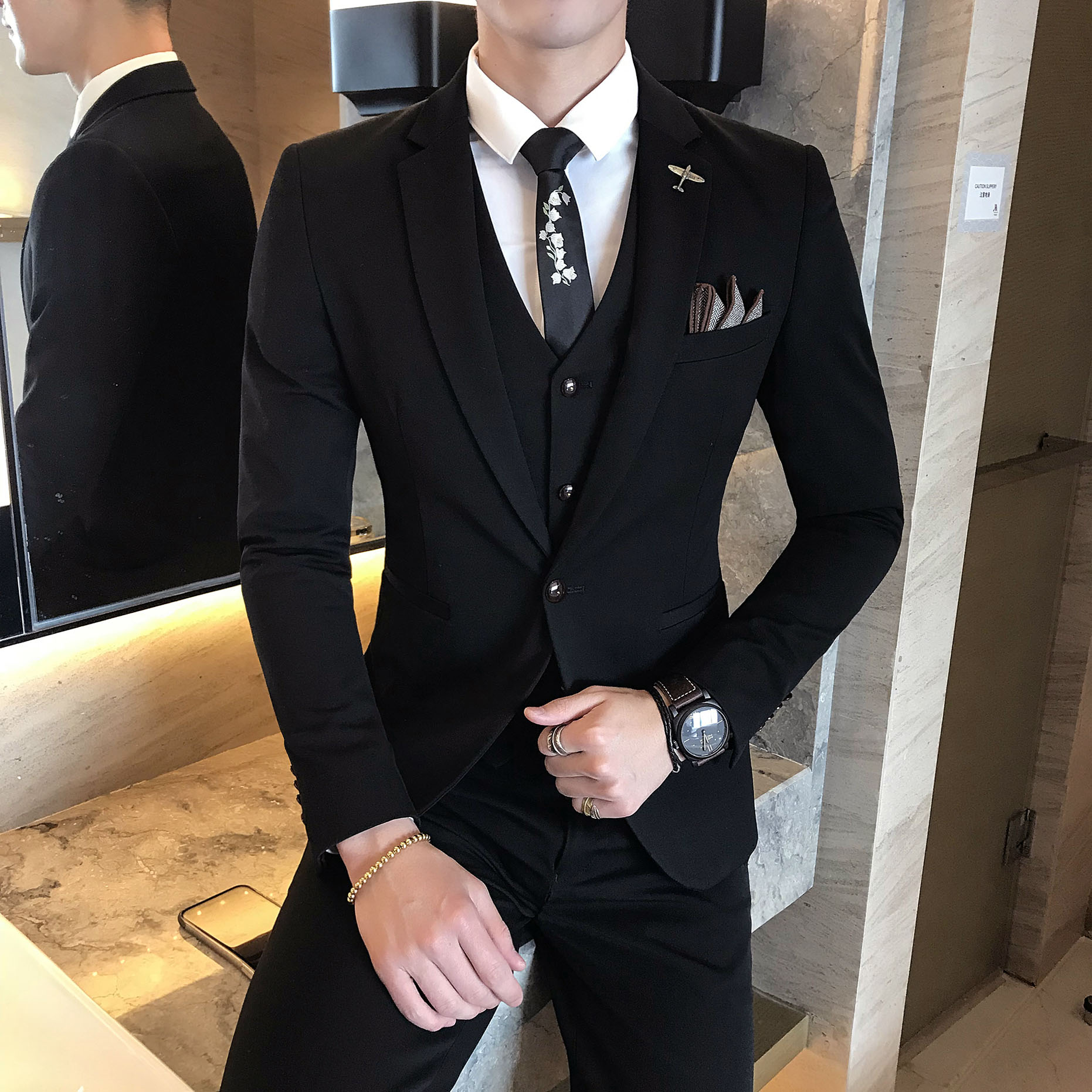 Professional Suit Men Suit Youth West Suit Casual Summer Groom Costume Wedding Bridegroom to fix a Korean version of a positive dress