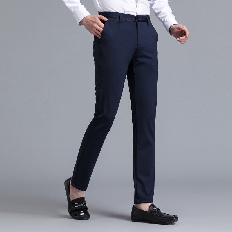 New Western pants men's spring for men's youth casual business pants Korean version with small foot trendy elastic straight drum pants