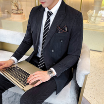 Youth Casual Inglén Suits Suit Men Suit Double Row Buttresses Suit Two Sets Wedding Wedding New Groom Gown Handsome