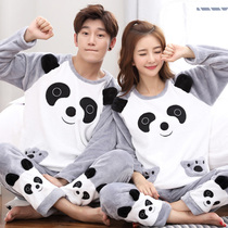 Winter couple pajamas coral velvet womens cartoon padded velvet autumn winter mens flannel home suit