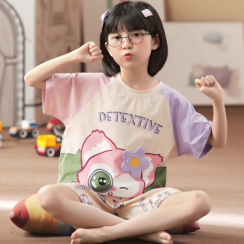 Girls pajamas summer cotton children's short-sleeved girls cute princess middle-aged children's thin section baby suits home clothes