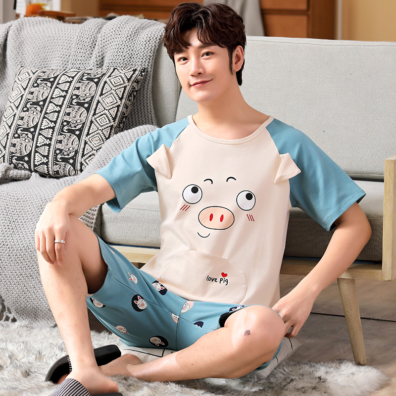 Mùa hè bé trai tuổi teen pajama ngắn tay mỏng giản dị junior học sinh trung học cotton phù hợp với mens quần áo nhà cotton.