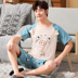 Mùa hè bé trai tuổi teen pajama ngắn tay mỏng giản dị junior học sinh trung học cotton phù hợp với mens quần áo nhà cotton. 