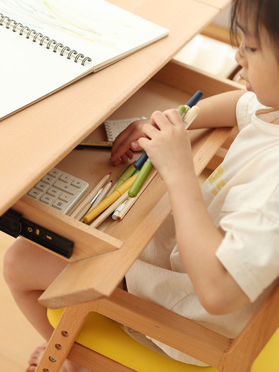 Faroro Large Square Children's Study Table, Primary School Student Writing Desk, Home Adjustable Desk and Chair Set, All Made of Beech Wood