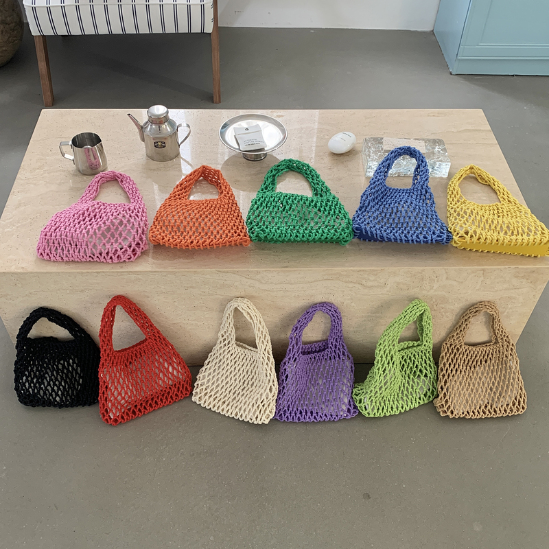 2026 Spring and Summer New Style Hollow Woven Small Bag for Women Korean Style Fishnet Holiday Handbag Mini Cute Handbag