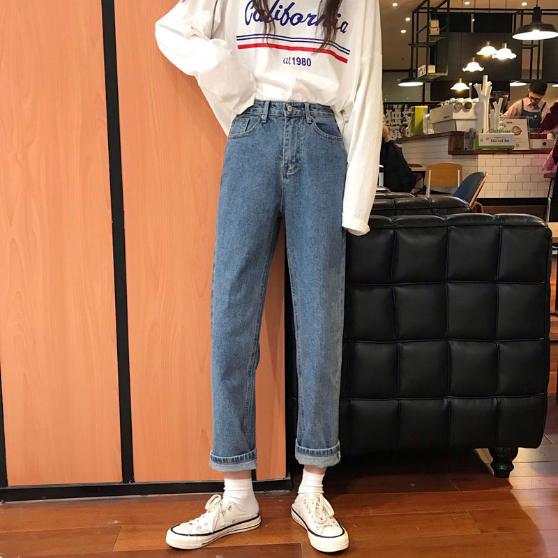 Straight Drum Jeans Woman 90% 2021 Xia's new Han version 100 lap high waist display slim retro original accommodation loose with elegant wind