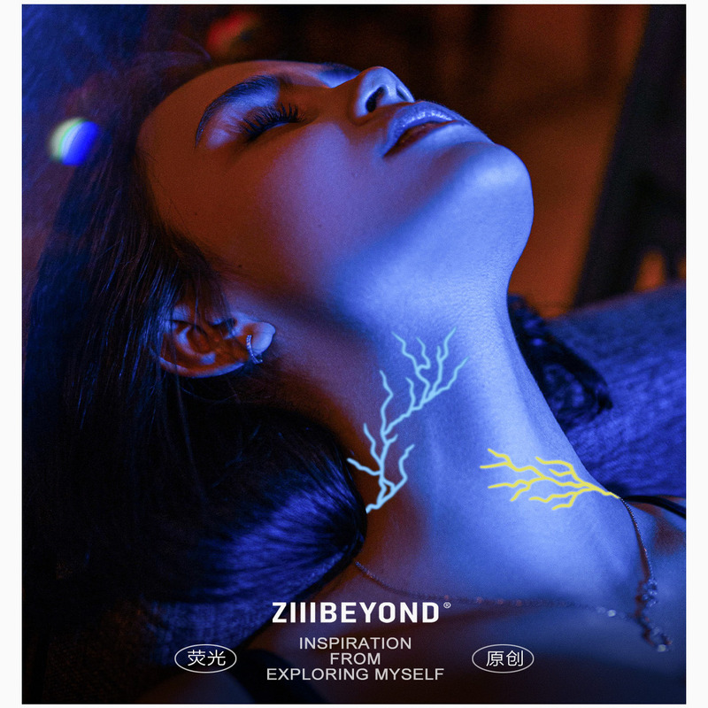 Flash Hot-Selling Fluorescent Tattoo Stickers for Men and Women, Waterproof, Sweat-Proof, Glowing Colorful Nightclub Party Stickers