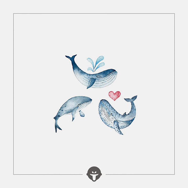 Change again@become New cute watercolor tattoo stickers lasting female I am playing whale whale small fresh waterproof
