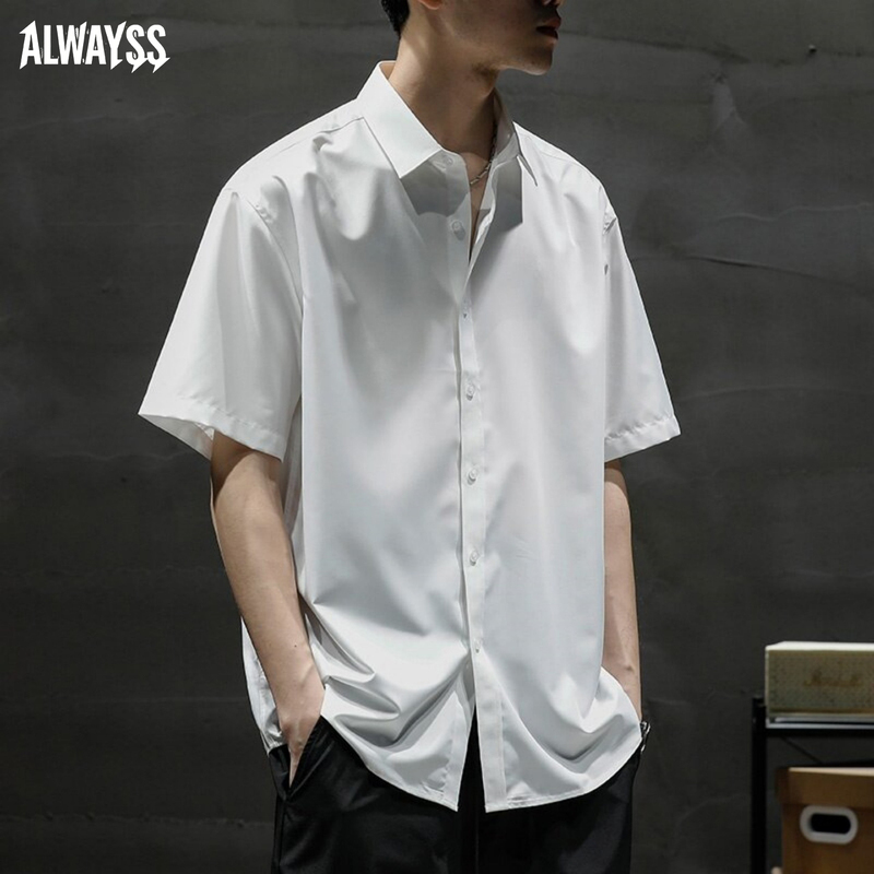 Ice Silk Short-Sleeved Shirt for Men, Summer Thin Style, High-End Feel, Loose Fit, Large Size, Non-Iron, White Half-Sleeved Shirt, Casual Shirt