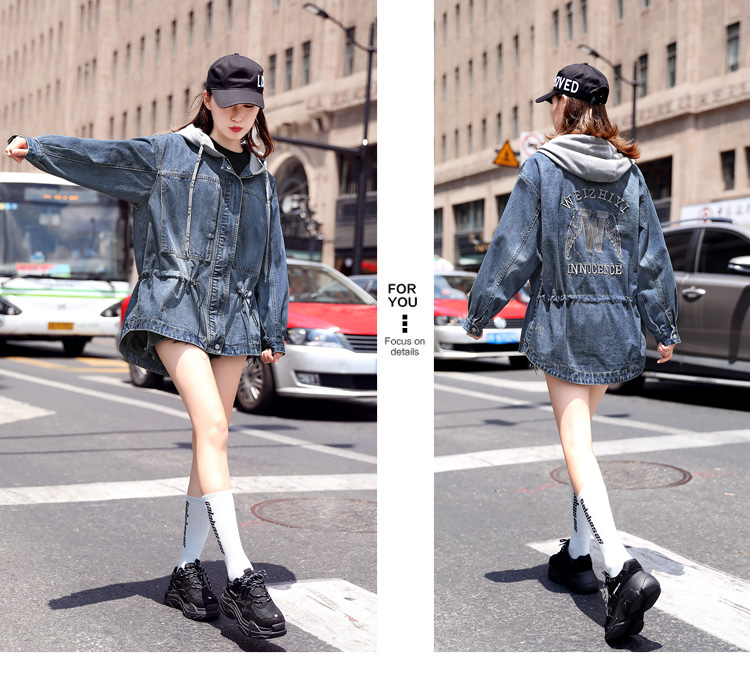 Mùa xuân và mùa thu 2019 mới áo khoác denim áo gió màu đỏ nữ phiên bản Hàn Quốc của áo khoác denim dài phần lỏng lẻo - Trench Coat áo khoác dài nữ