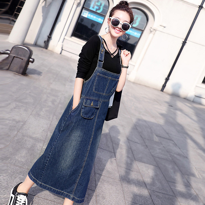 Godelin denim baby bag skirt new women's clothing 2022 spring and autumn Korean version loose casual mid-length dress trend