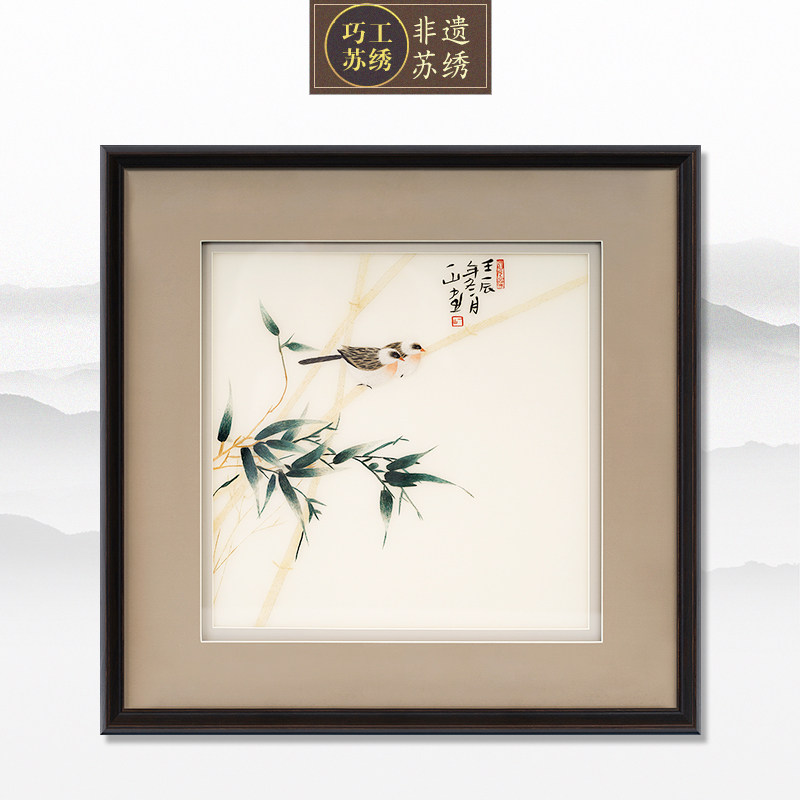 Su embroidery finished hanging painting flowers and birds living room 3 sofa wall study tea room decorative painting handmade 1~4 silk embroidery painting