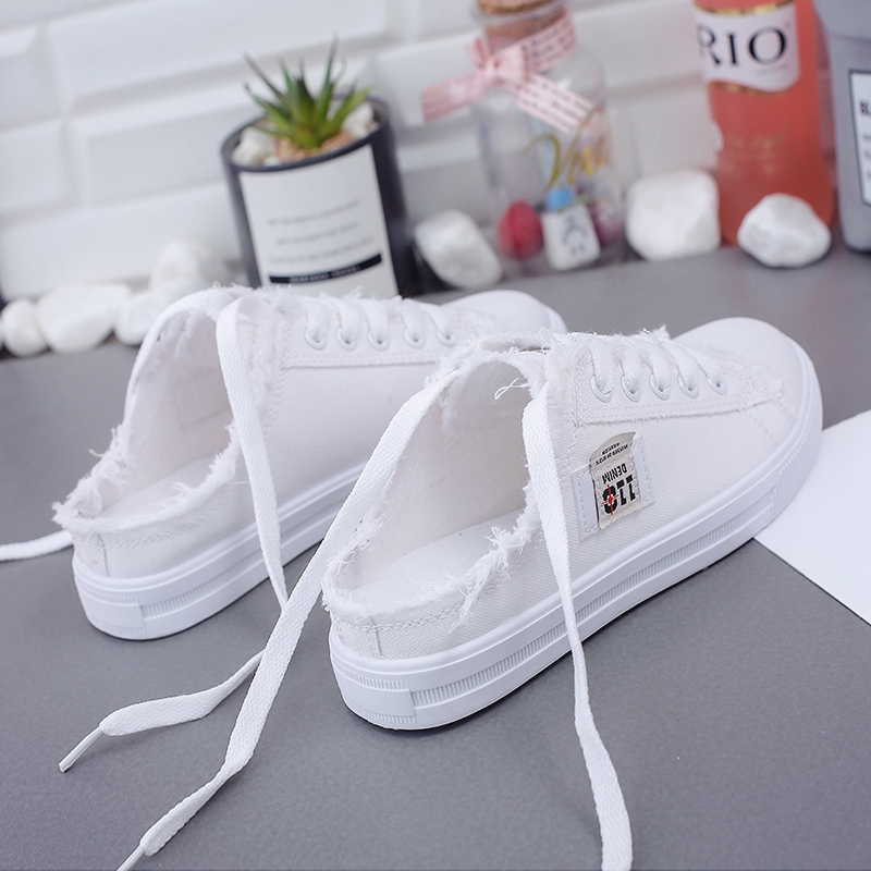 Half-Heelless White Sneakers for Women, 2026 Spring and Summer New Versatile Slip-On Flat Large Size Lazy Canvas Shoes Half-Heelless White Sneakers for Women, 2026 Spring and Summer New Versatile Slip-On Flat Large Size Lazy Canvas Shoes