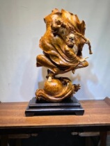 Taihang cliff large root carving landscape golden silk Nana wood carving flowers and birds figures animal crafts living room office ornaments