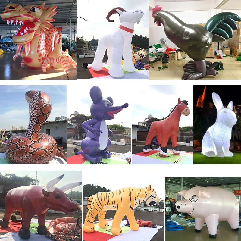Chinese Zodiac Rat Ox Tiger Rabbit Dragon Snake Horse Goat Monkey Rooster Dog Pig Inflatable Cartoon Inflatable Custom Large Doll Model
