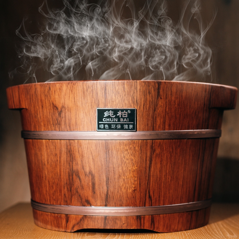 Pure cypress black walnut wood foot bath bucket Foot bath bucket Foot wash basin Small wooden basin Solid wood foot bath bucket Wooden household artifact