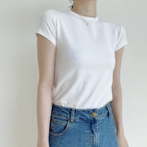 QINGLING Summer Patch Slide Slide Minimal Design Pure White Soft and Not Deformed Short Sleeve T-Shirt