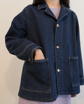 QINGLING Ming Line washed primary colour A-shaped pocket day Department Teenage Girl Brief Denim Jacket Jacket Woman