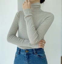 QINGLING winter classic tall collar wearing thin spontaneous heat warming and long-sleeve cashmere blouse