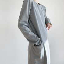 QINGLING Spring and summer Modern light gray minimal luxury and loose thin neck pocket long dress