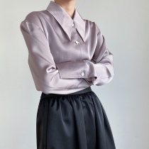 QINGLING Spring new BV silk satin noodles to repair slim purple tip shirt woman