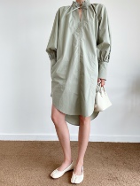 QINGLING Romantic Summer French Fashion with Butterfly Lantern Sleeve Sun-Grey Shirt Dress