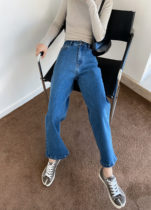 QINGLING Winter Retro Wash Japanese Process Micro-Filled Heat and Little High-Level Broad Jeans