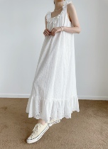 QINGLING Summer South Family Lazy Resort Heavy Industry U-quality lace vest dress