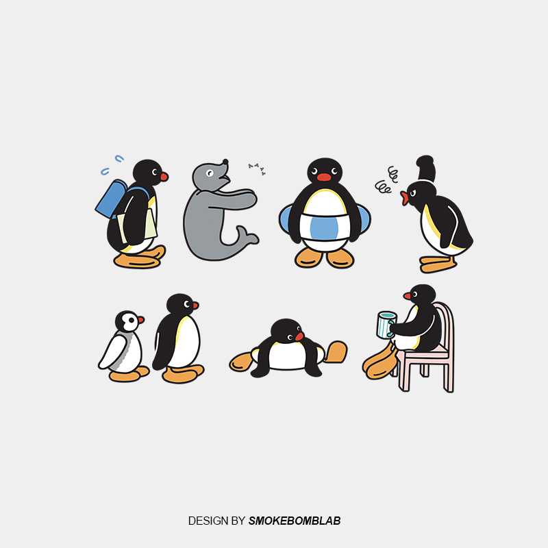 Smokebomb Illustration Pingu Penguin Daily Life Funny and Cute Tattoo Stickers Smokebomb Illustration Pingu Penguin Daily Life Funny and Cute Tattoo Stickers