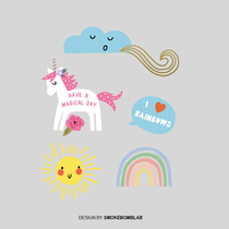 smokebomblab original design unicorn rainbow sun gold glitter girl tattoo stickers knock good-looking