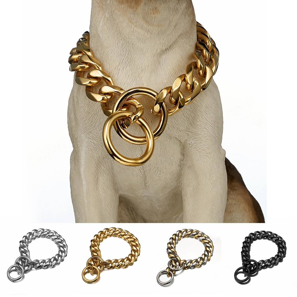 19mm ultra-wide dog chain stainless steel pet supplies P chain titanium steel local tyrant gold dog chain explosion-proof for medium and large dogs