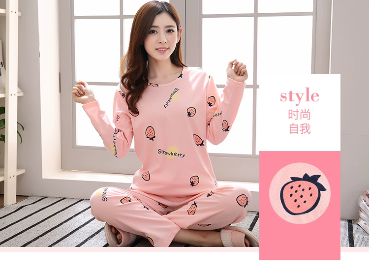 Đồ ngủ nữ mùa xuân và mùa thu cotton dài tay có thể mặc bên ngoài nhà quần áo nữ cotton hoạt hình giản dị phù hợp với mùa đông pyjama thu đông