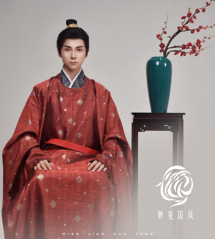 Miaojian Guofeng [Xingchenlu·Red] Song Dynasty-Style Round-Neck Robe, Official Attire, Large Size Men's Hanfu