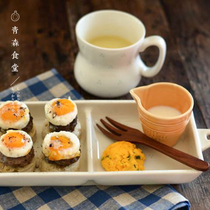 < Qingsen Cafeteria > Japanese studio m cute ceramic Mark cup double ear bowl cuvette separating tray