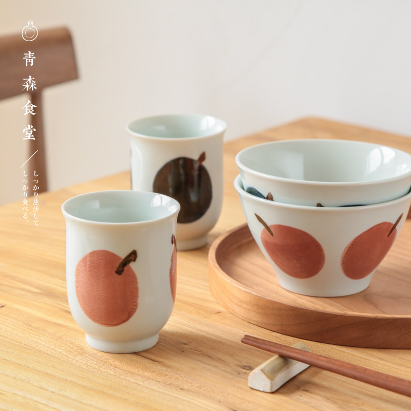 <Aomori Canteen> Japan-made BZJS cute hand-made apple ceramic soup swallow hand cup rice tea bowl